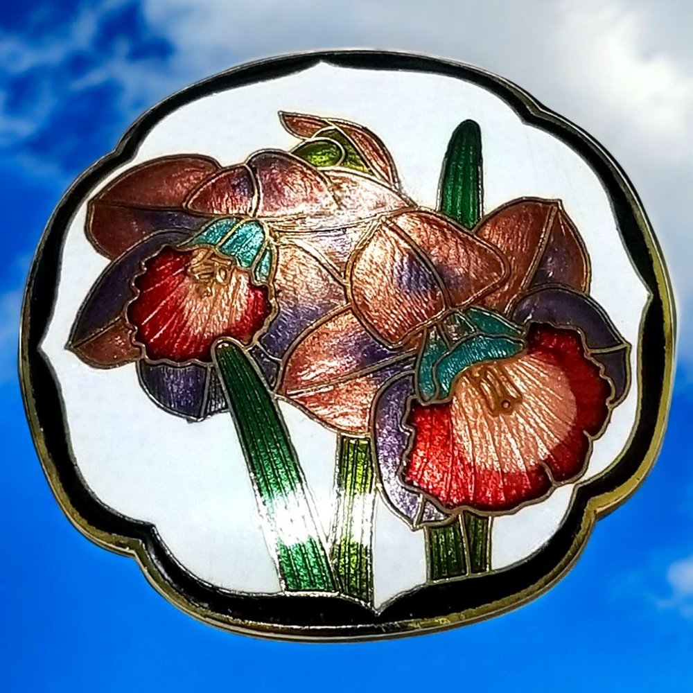 Cloisonné Enamel Belt Buckle White Gold & Black Iris Charmant Beverly Hills, CA